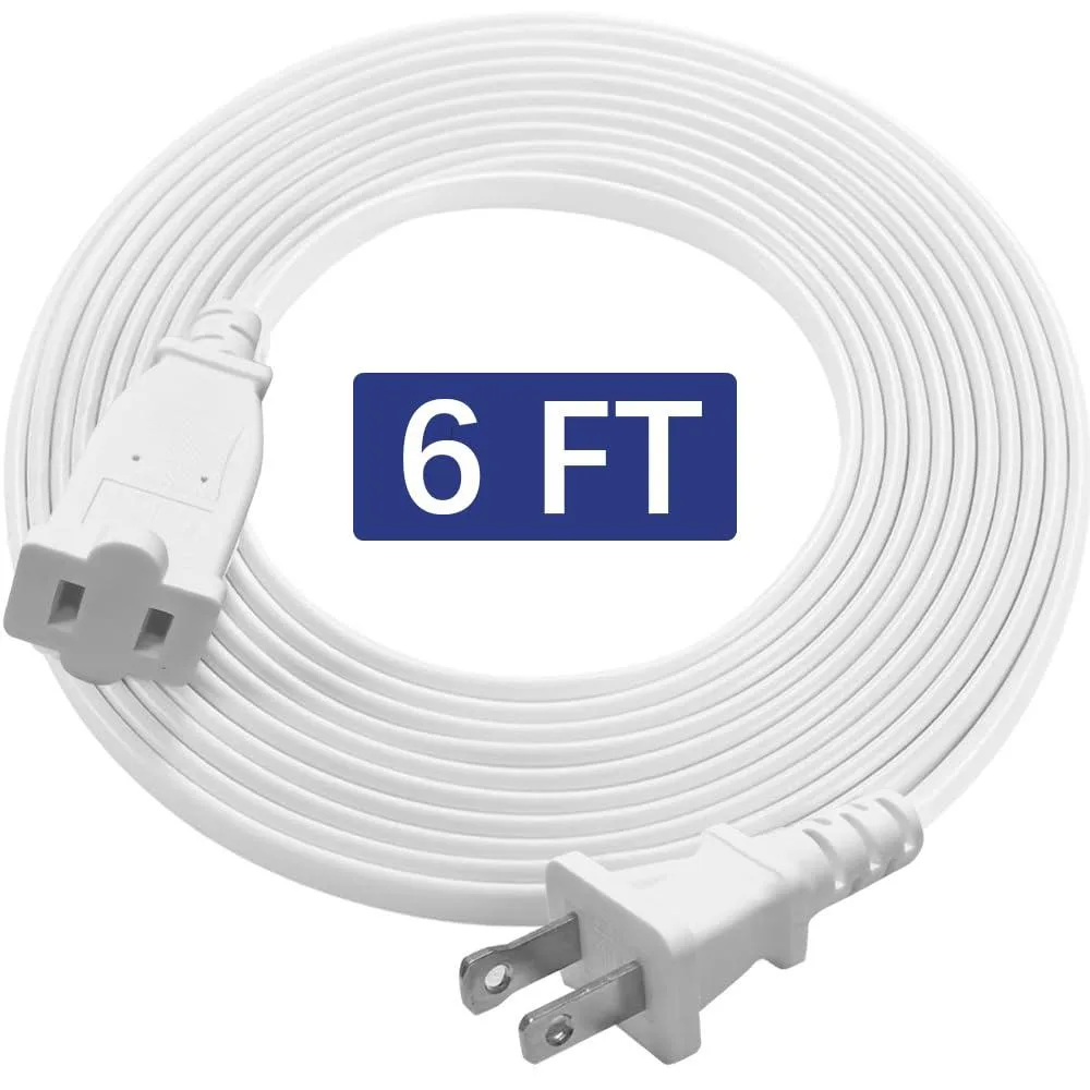  ZRSUEYJO 2-Prong Power Extension Cord 6 ft 18 AWG 10A 125V White — product photo