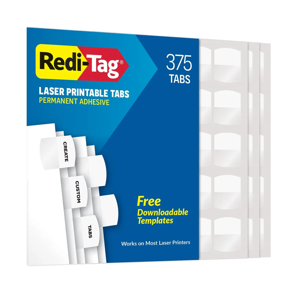 White rectangular adhesive index tabs on fifteen sheets, three hundred seventy-five total