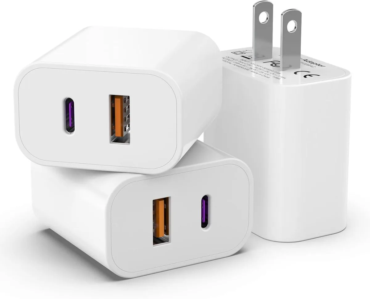 ONITOON ONITOON 3 Pack 20W Dual Port USB-C + USB-A Wall Charger White — product photo