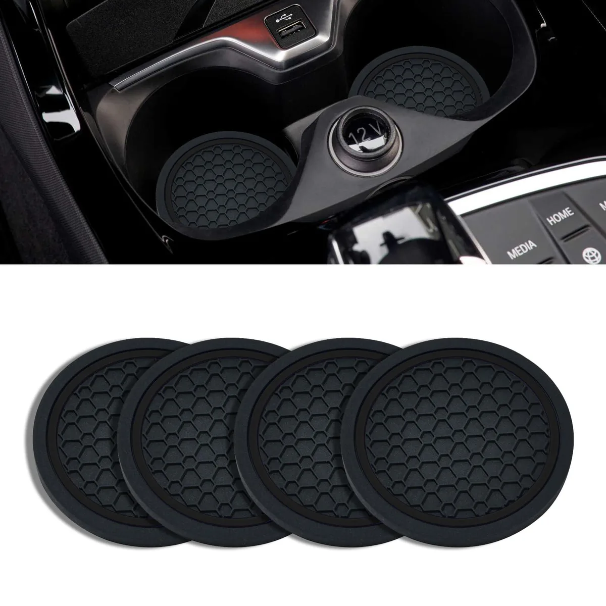 Meterk 4PCS Cup Holder Coasters 2.75in Black PVC — product photo