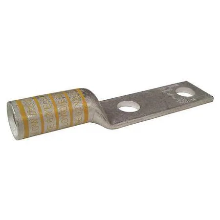 Copper two-hole compression lug with long barrel and straight tongue