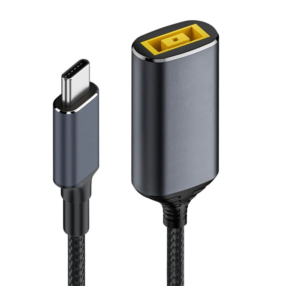 Short braided USB-C cable with rectangular jack connector, 18cm