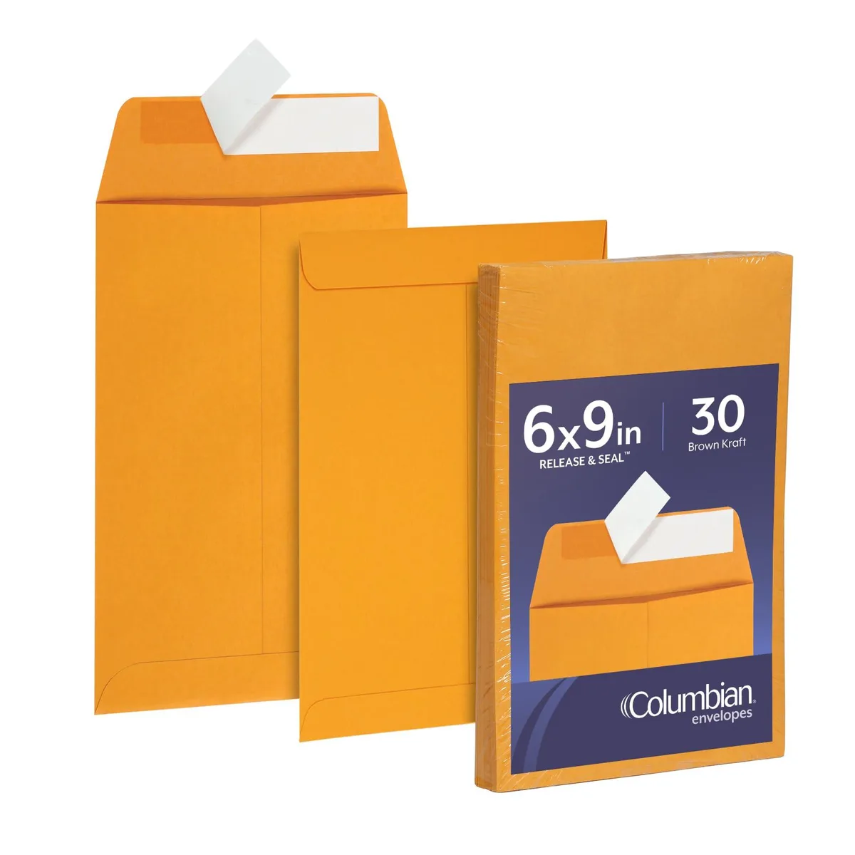 Stack of 30 white 6 x 9 inch catalog envelopes with self-seal closure