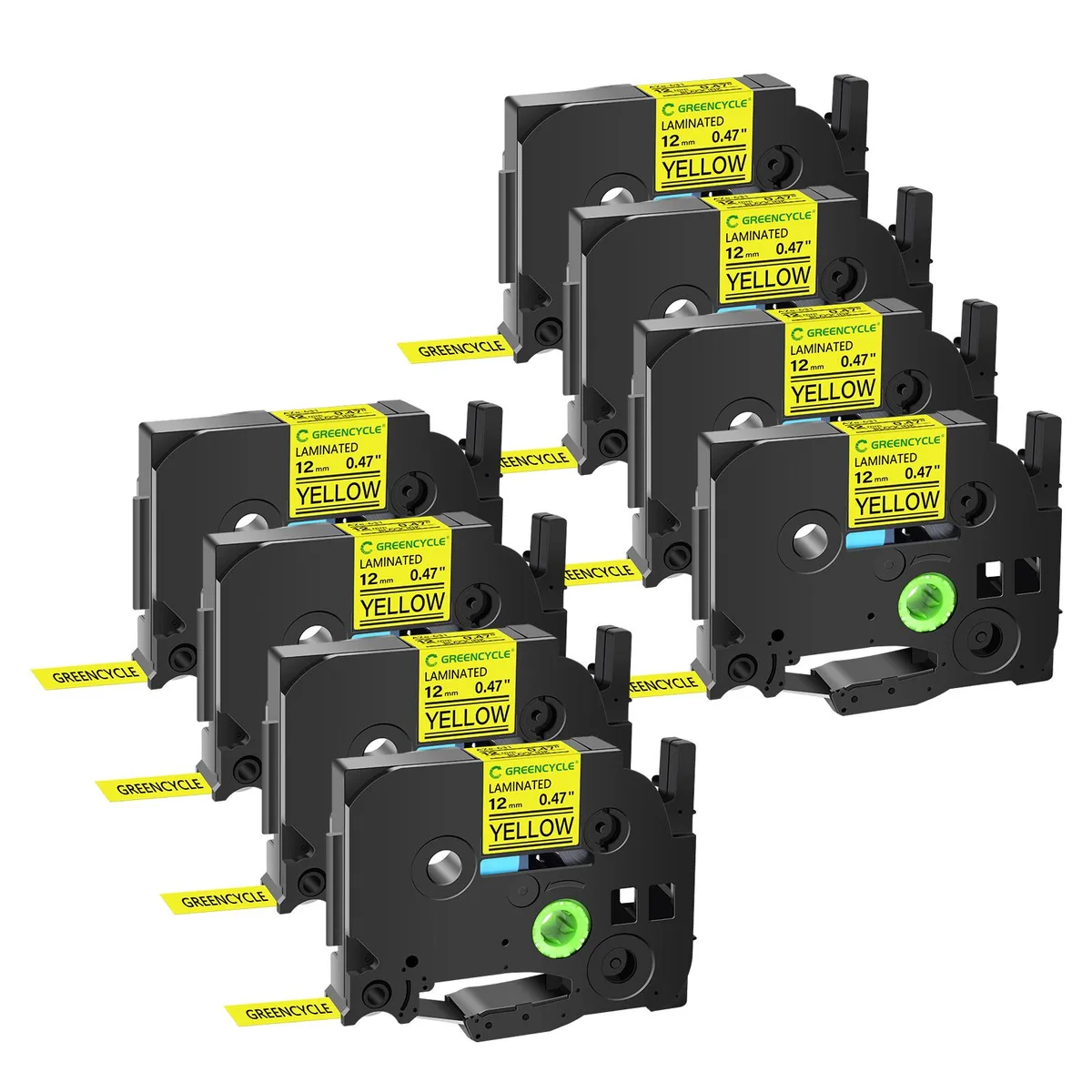 GREENCYCLE GREENCYCLE TZe-631 12mm Black on Yellow labelmaker tape 8 pack — product photo