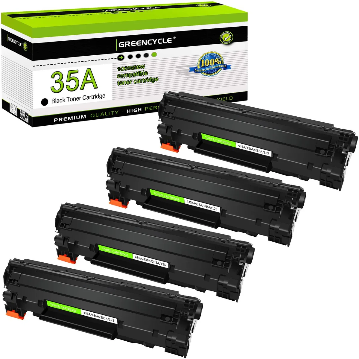GREENCYCLE GREENCYCLE CB435A 35A Black Toner Cartridge 4 Pack — product photo