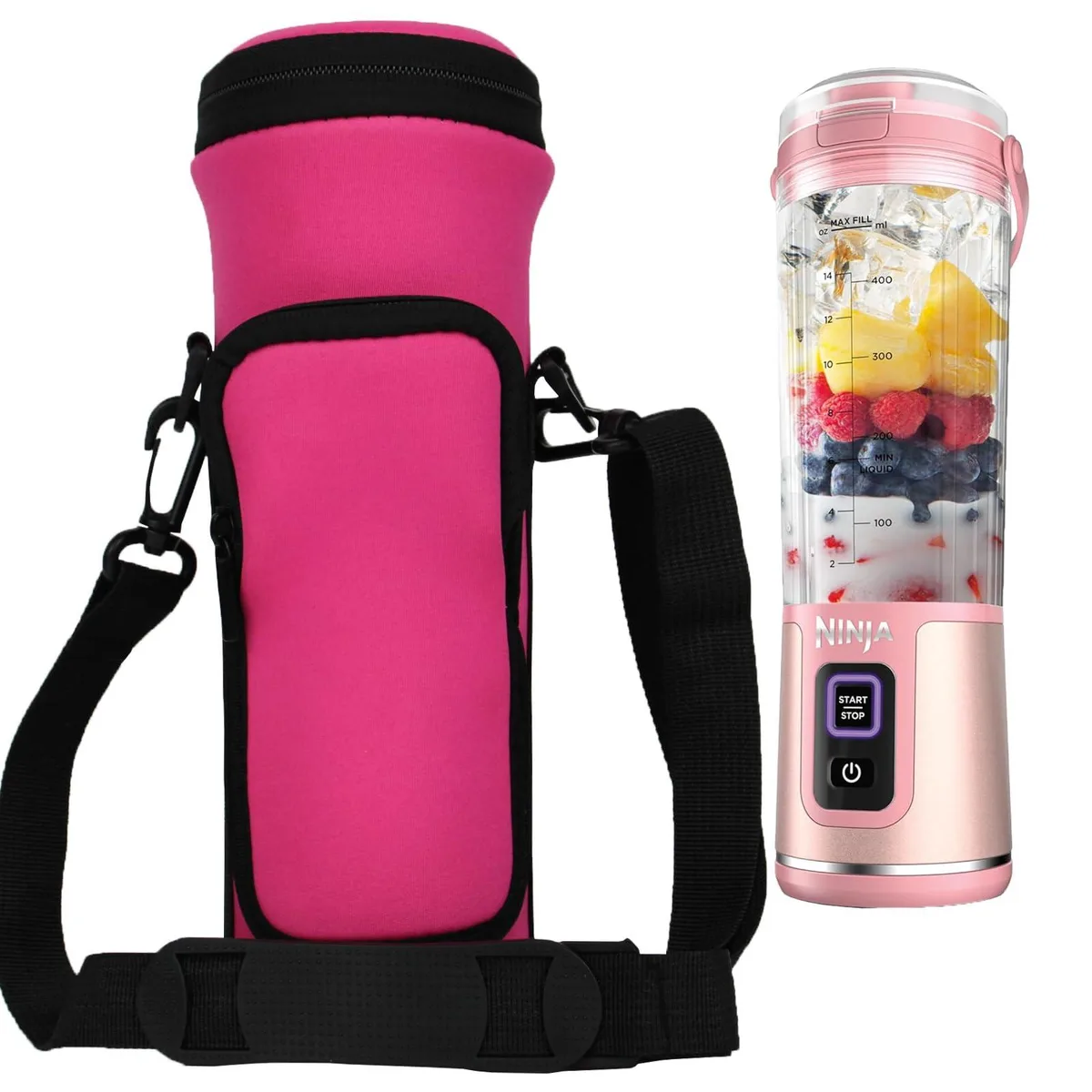 Neoprene sleeve for 18oz Blast Blender with zipper, front pocket and adjustable shoulder strap