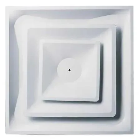 White steel square ceiling diffuser with two concentric cones, lay-in mount, 23 3/4 inches wide