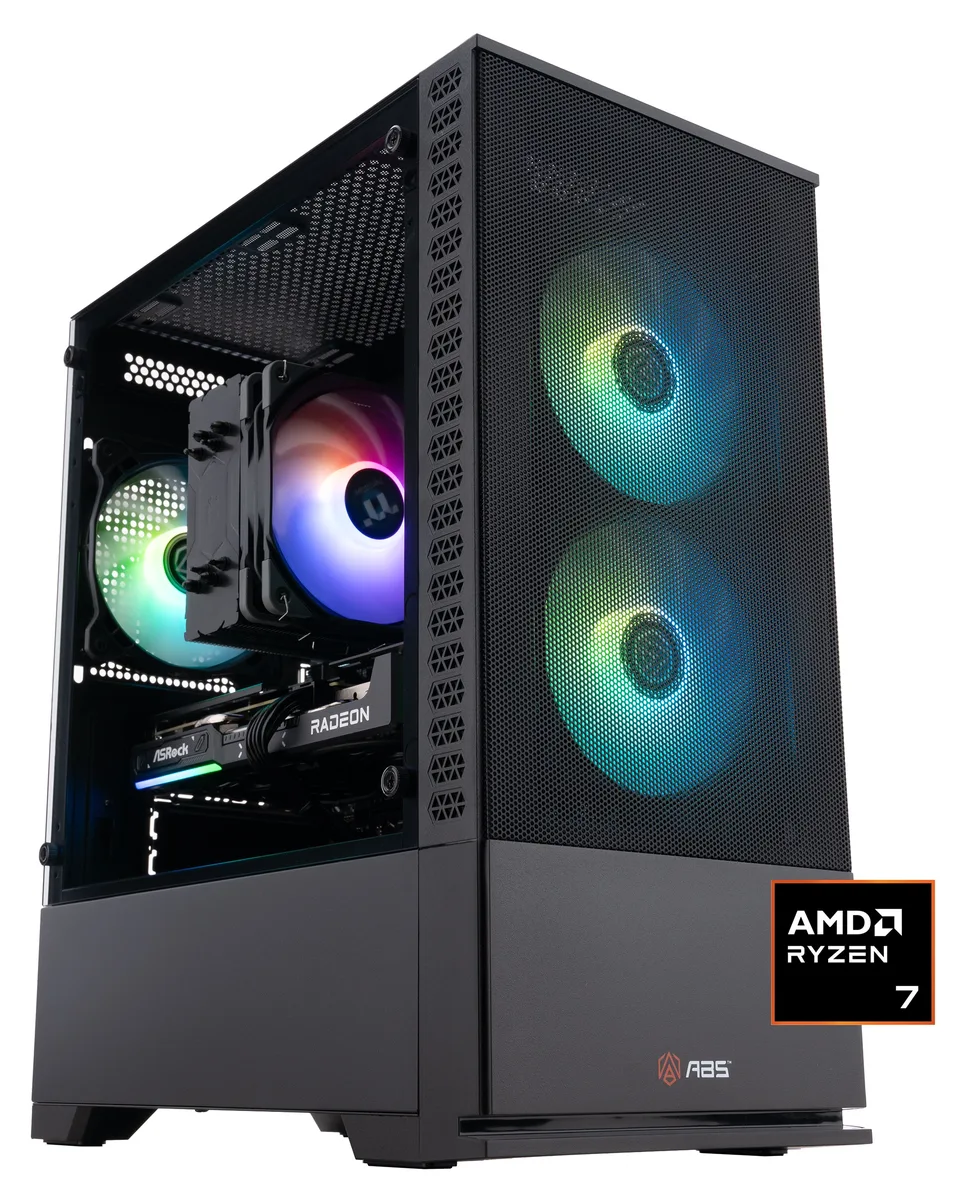 ABS ABS CR9700X9060XT16GB2 gaming PC Ryzen 7 9700X Radeon RX 9060 XT 16GB 32GB DDR5 1TB NVMe — product photo