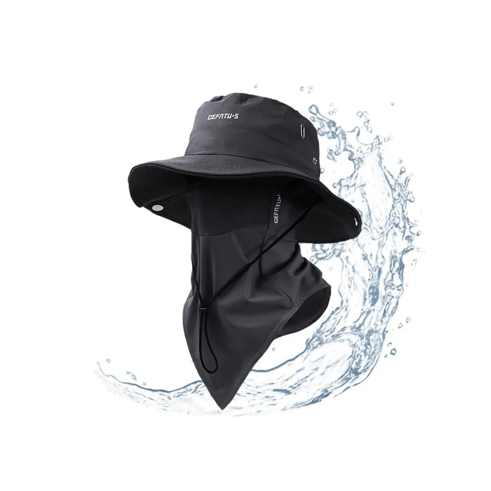  Outdoor Wide-Brimmed Sun Hat with Mesh Mask (Black) — product photo