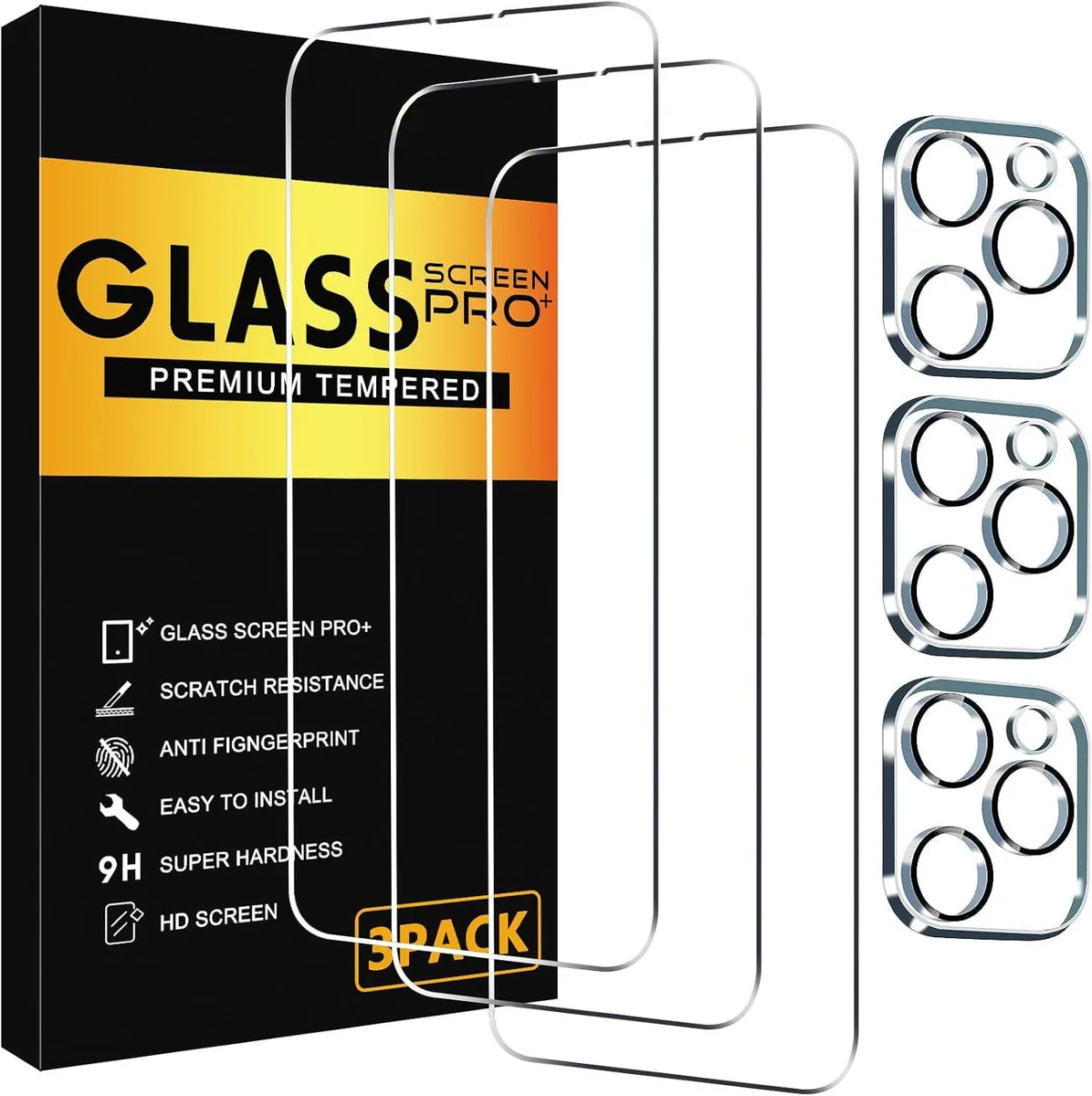 BONAEVER BONAEVER 3 Pack Screen Protector for iPhone 14 Pro Max with Camera Lens Protector — product photo