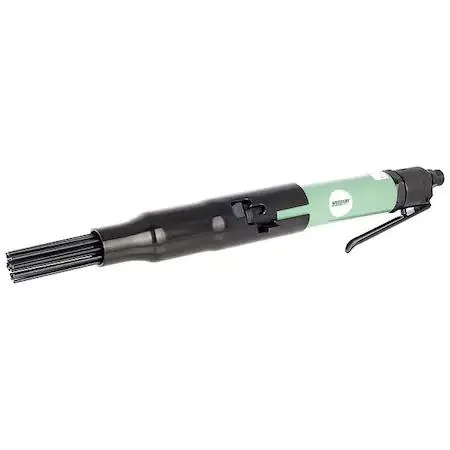 Silver pneumatic needle scaler, straight 18 in body, 1/4 in NPT inlet, lever throttle