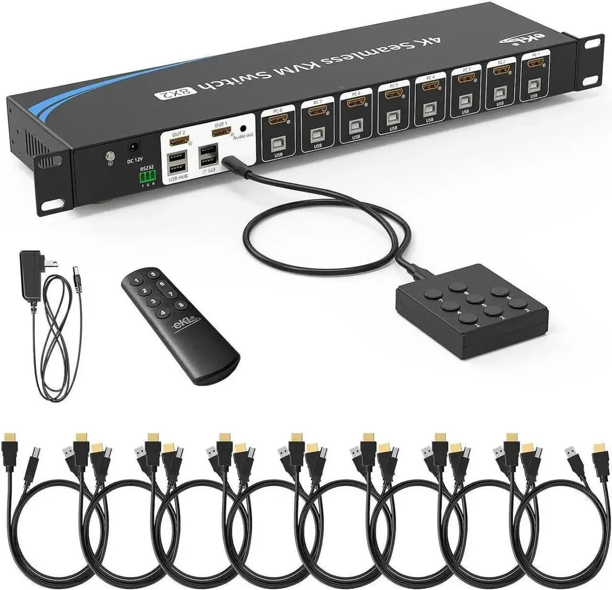 Vszerda Vszerda 8 Port HDMI KVM Switch 4K@30Hz 1U Rack Mount 8 in 2 Out — product photo