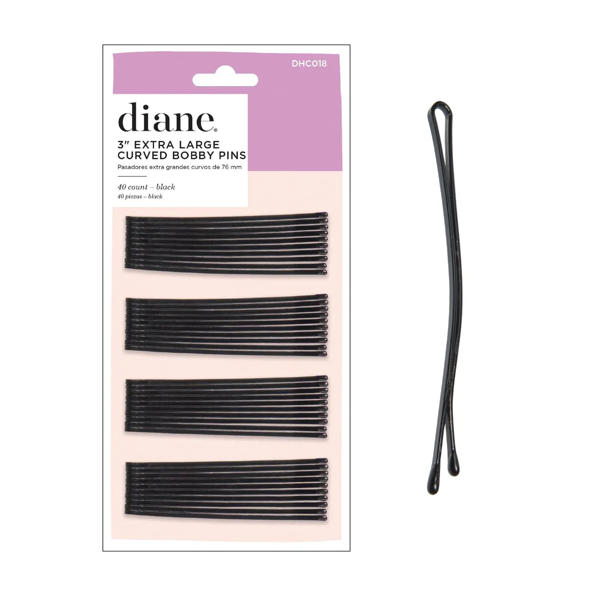A clear box holding 40 black curved metal bobby pins