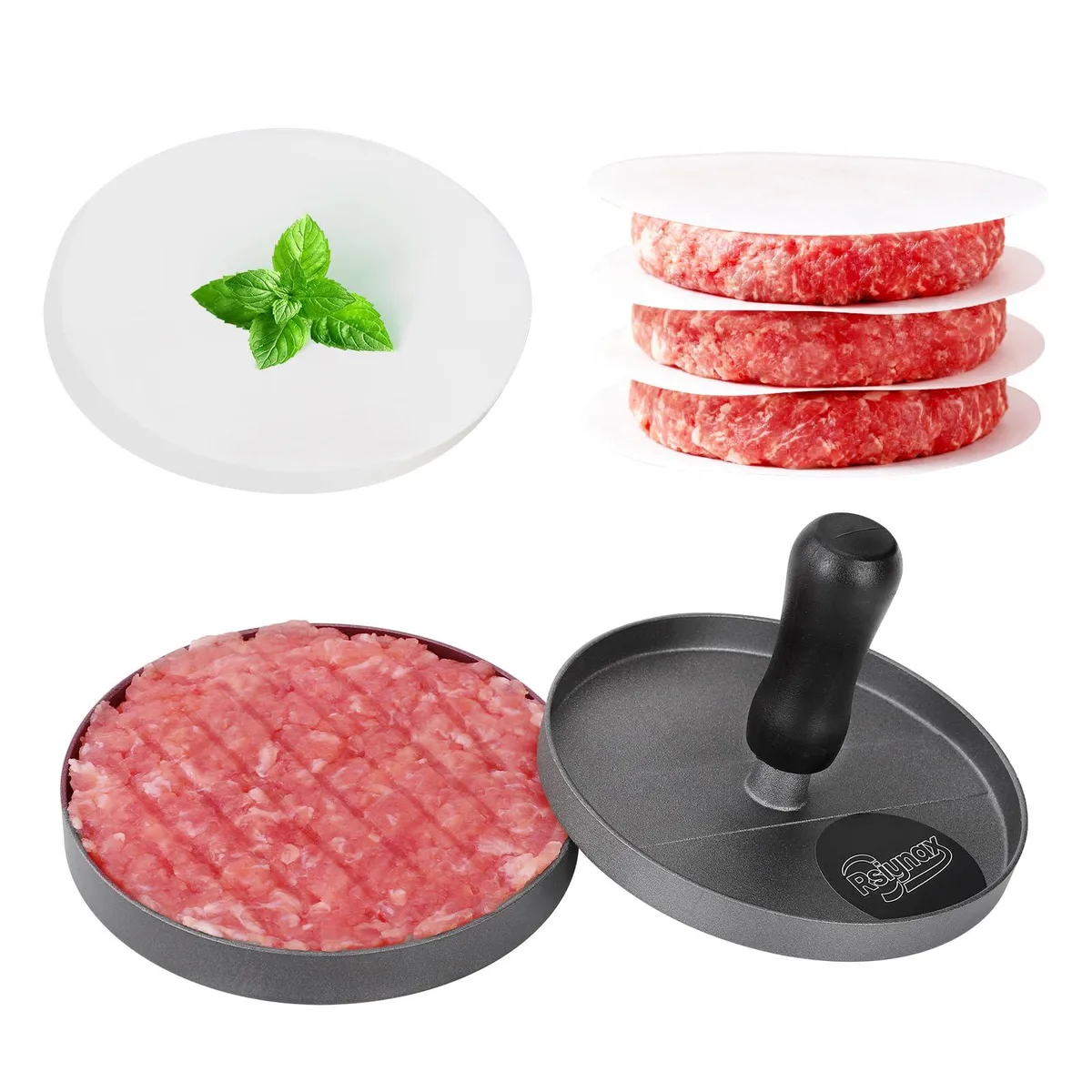  Burger Press Patty Maker 4.5 in Aluminum with 100 Papers — product photo