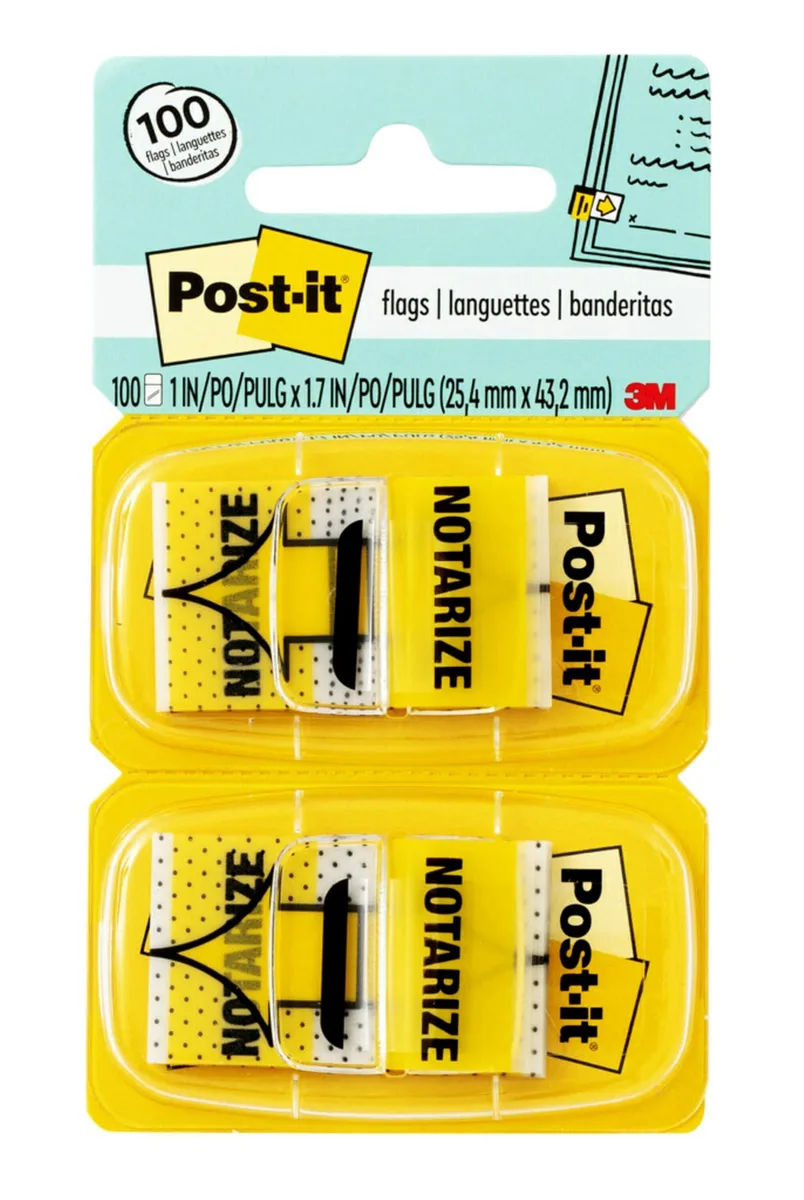 Two yellow flag dispensers with notarize messaging flags