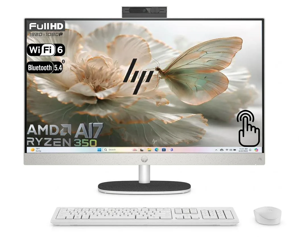 HP HP All-in-One PC AMD Ryzen AI 7 350 32GB DDR5 2TB SSD 27" FHD Touch Windows 11 Home White — product photo