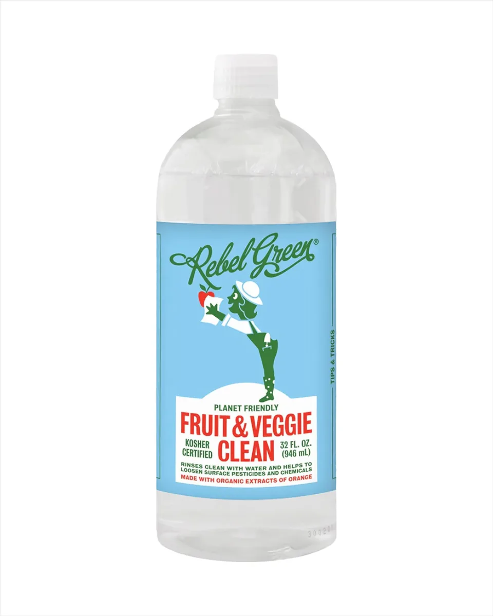 White 34-ounce refill bottle with citrus-scented plant-based produce cleaner