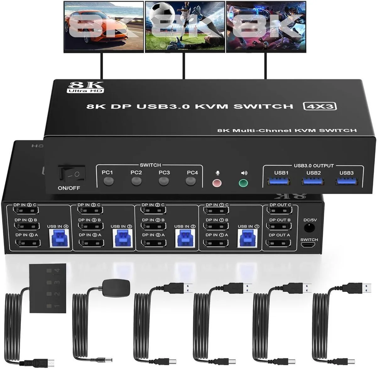 Vszerda Vszerda 8K@60Hz DP 1.4 KVM Switch 3 Monitors 4 Computers — product photo