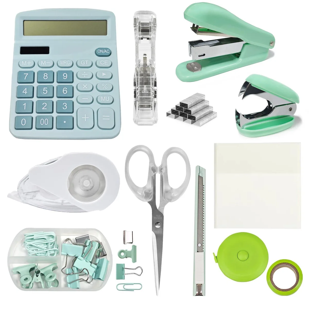  Ohmywor 12-piece green office set with 1000 staples — product photo