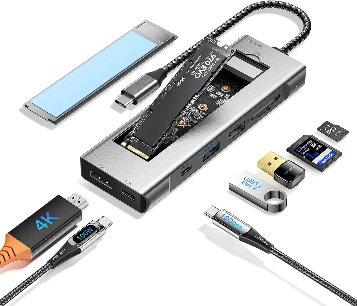 AUBEAMTO AUBEAMTO 8 in 1 USB-C Hub M.2 NVMe/SATA SSD Enclosure 10Gbps — product photo
