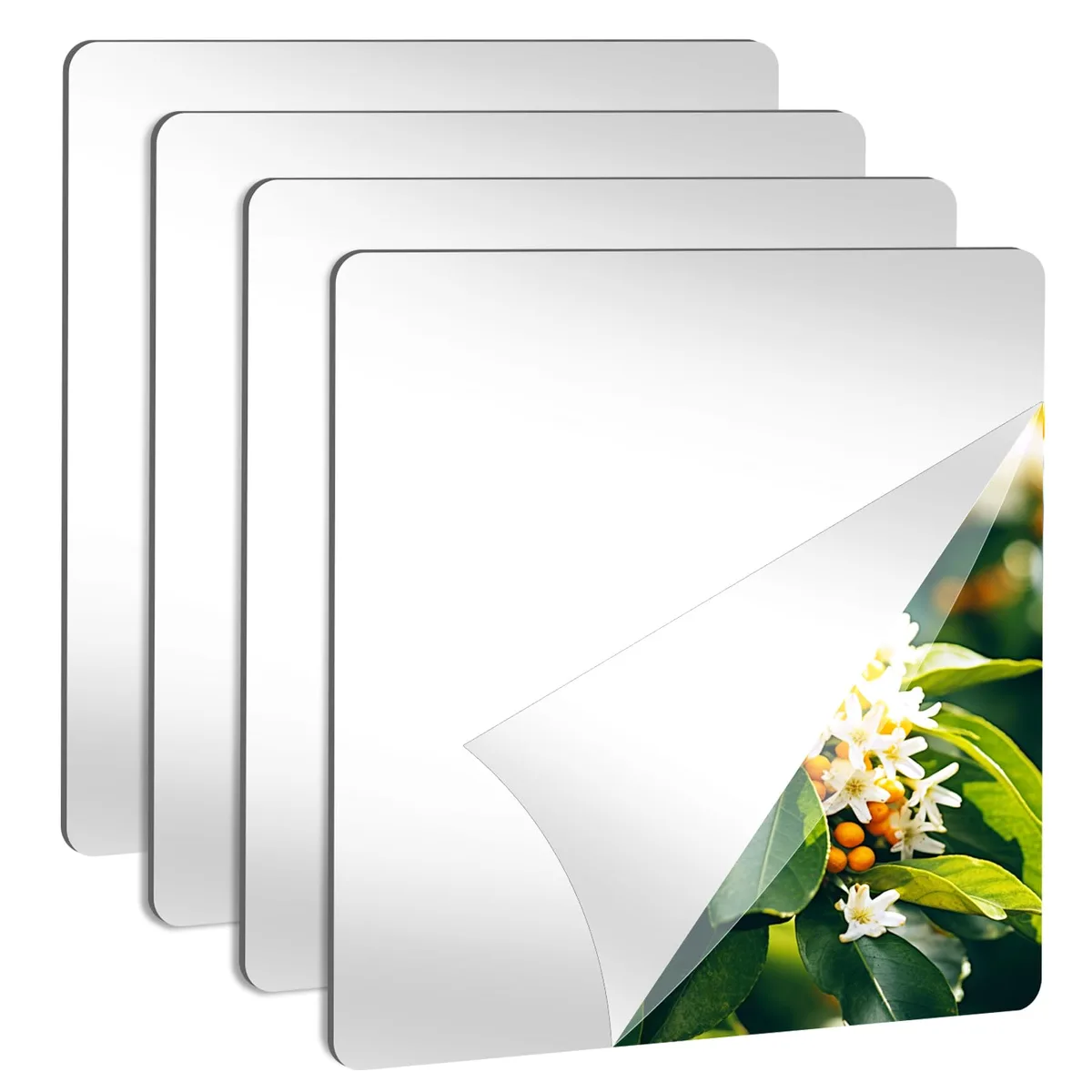  LXCREAT 4 Pack Peel and Stick Acrylic Mirror Tiles 7.8 in Square — product photo