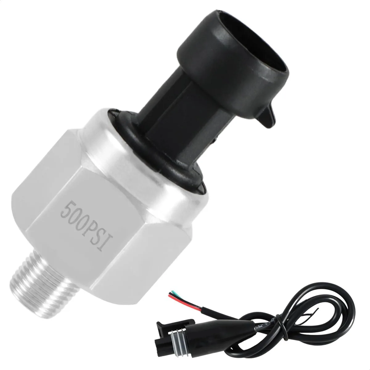 Stainless steel pressure transducer with connector harness and 1/8 inch NPT thread