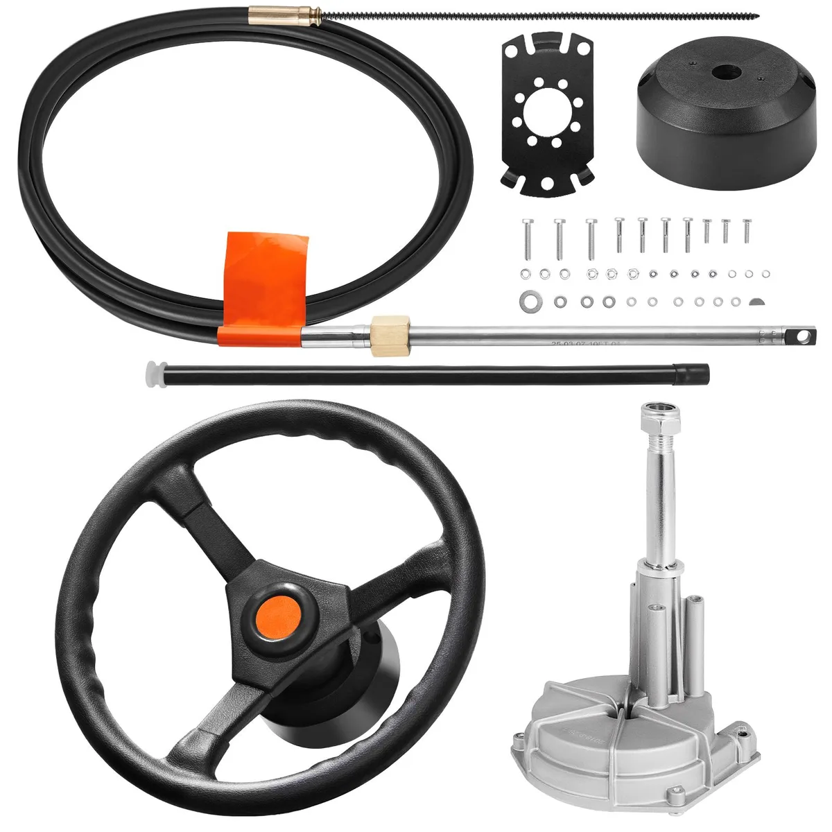 Outboard rotary steering kit with 15ft cable and 13.5in wheel