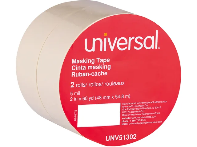 Universal Universal UNV51302 Masking Tape, 2" x 60 yds, Beige, 2/Pack — product photo