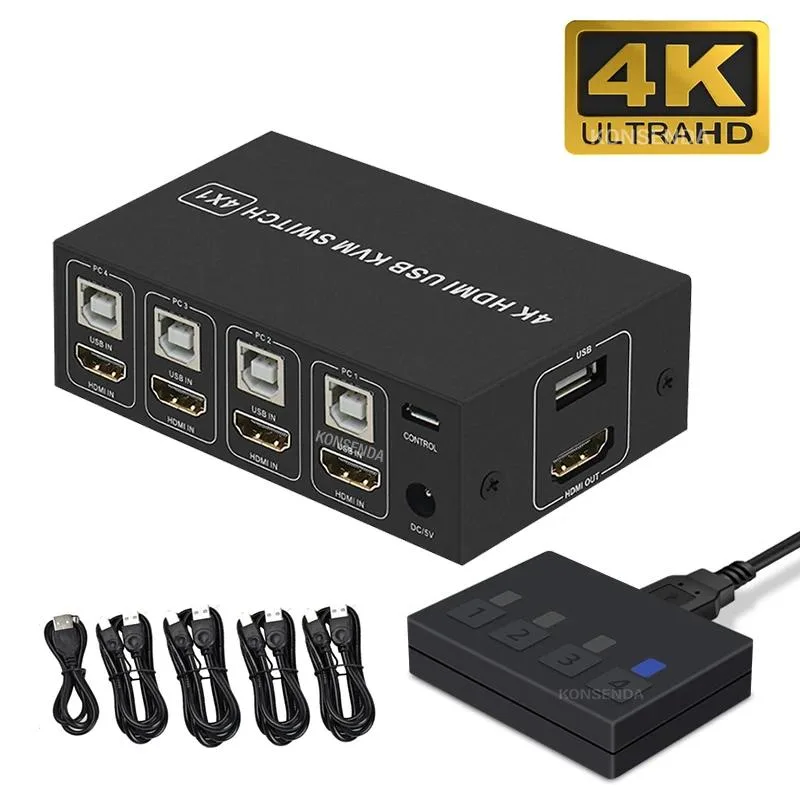 YINGHUA YINGHUA 4K HDMI KVM Switch 4x1 60Hz with Desktop Controller — product photo