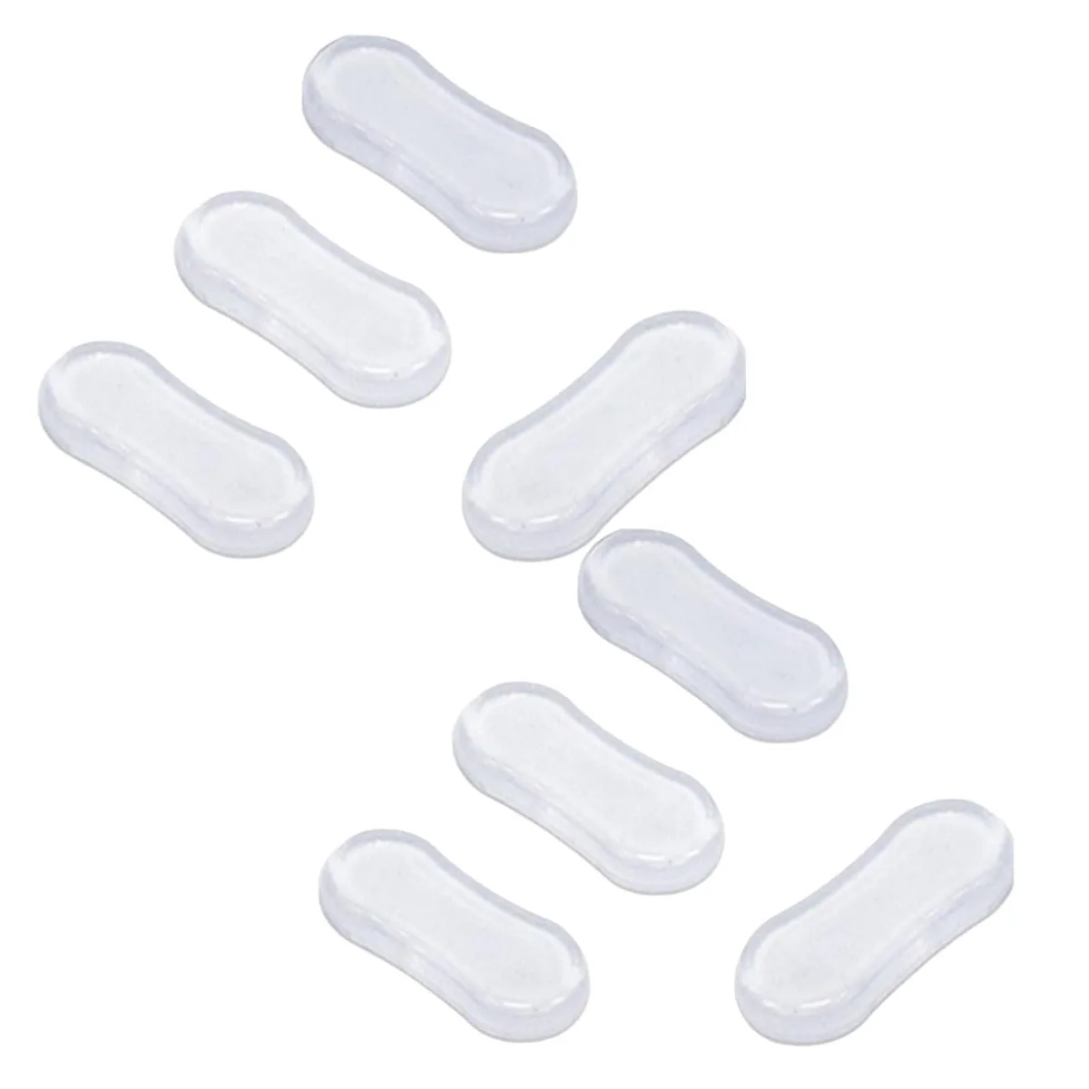 Eight clear silicone toilet seat bumpers with adhesive backing