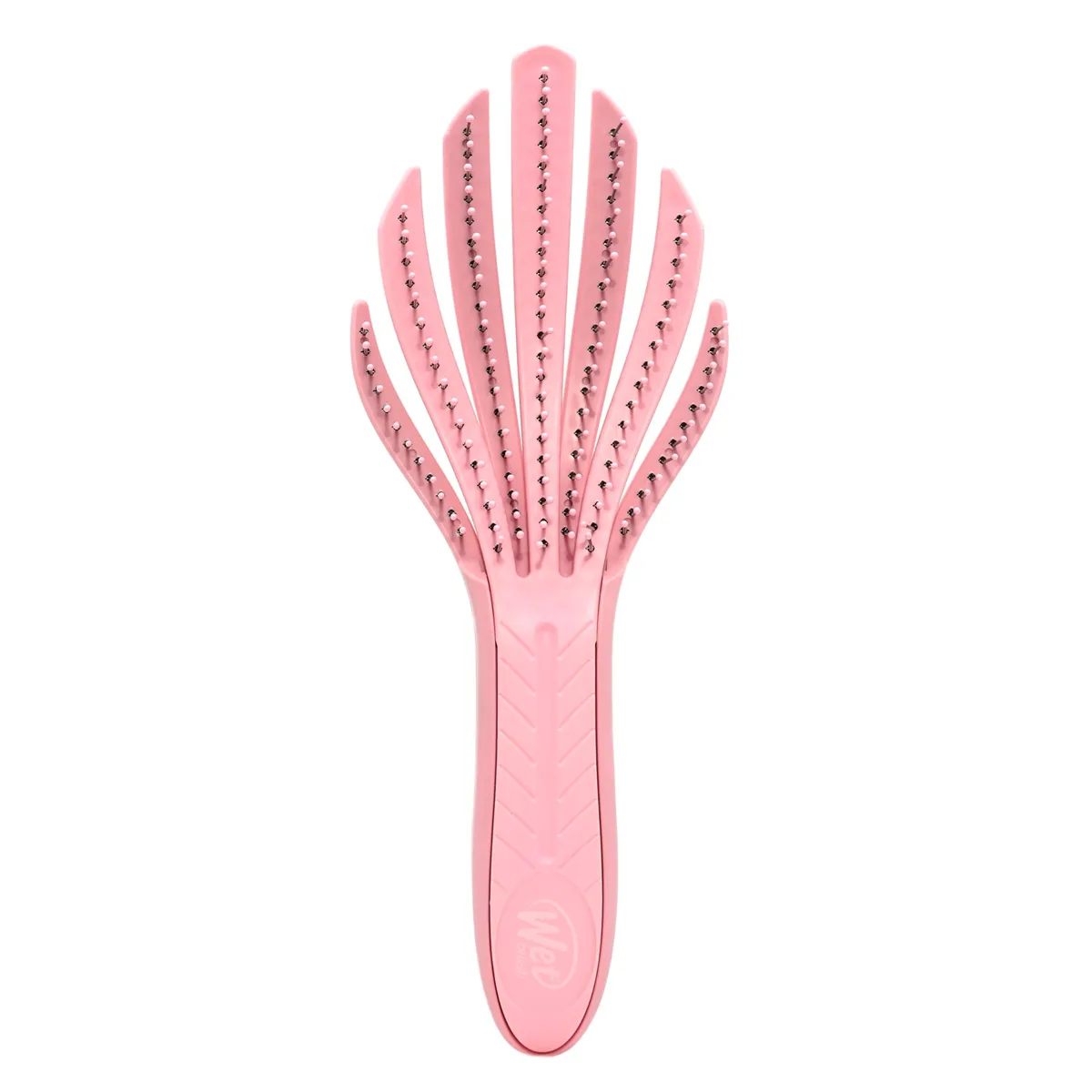 Pale pink curl detangler brush with flexible bristles, lightweight plant-based handle, 163 g