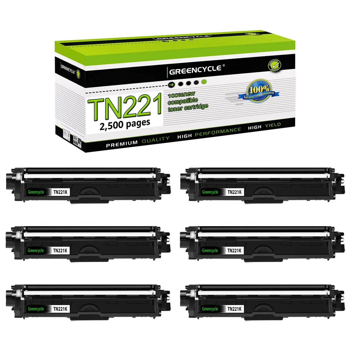 GREENCYCLE GREENCYCLE TN221K Black Toner Cartridge 6 Pack 2500 Pages — product photo