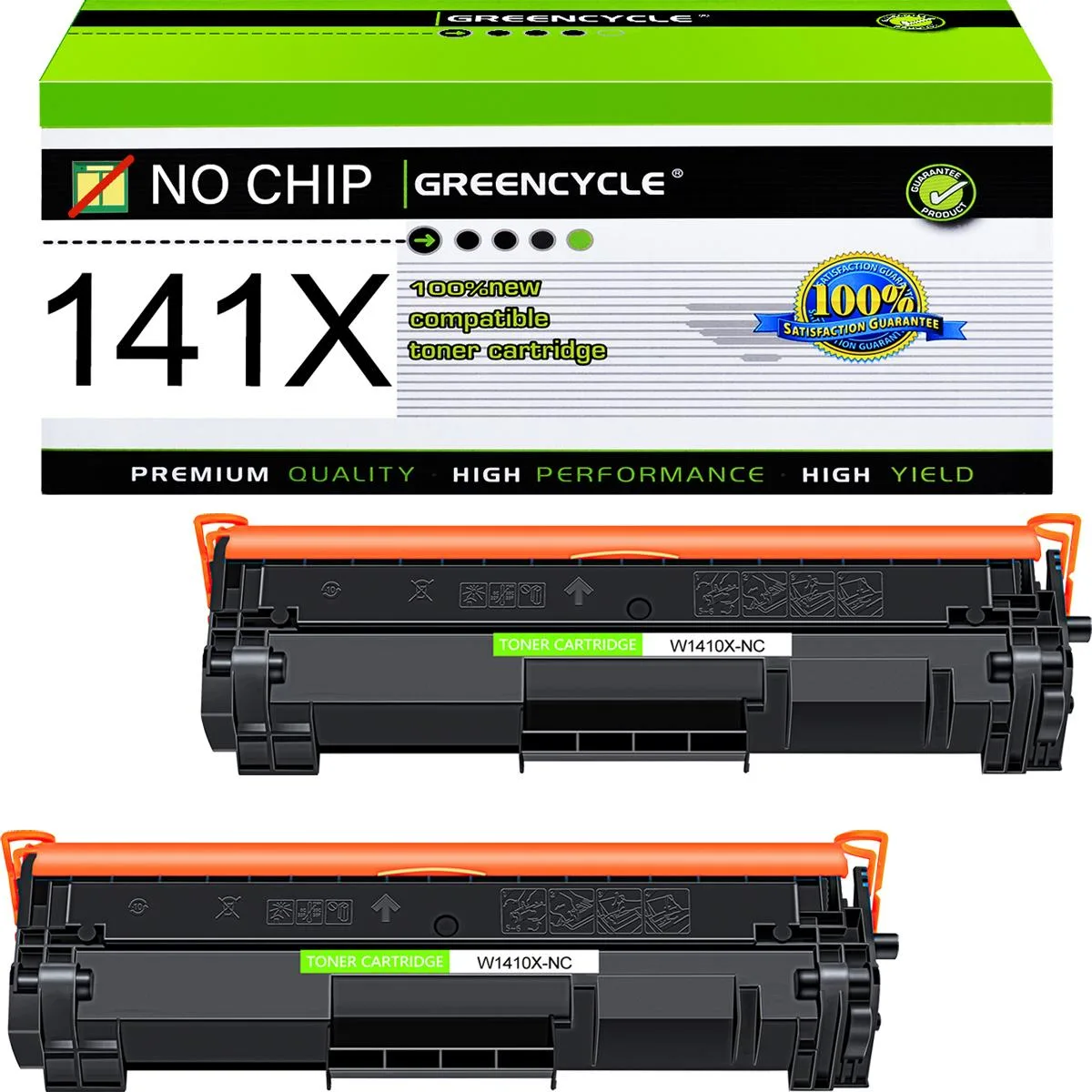 GREENCYCLE GREENCYCLE W1410X-NC Black Toner Cartridge 2-Pack No Chip 2000 Pages — product photo