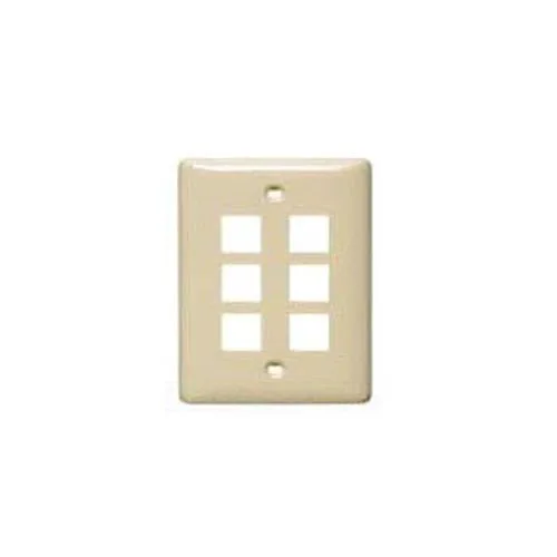 Standard-size single-gang black face plate with six ports