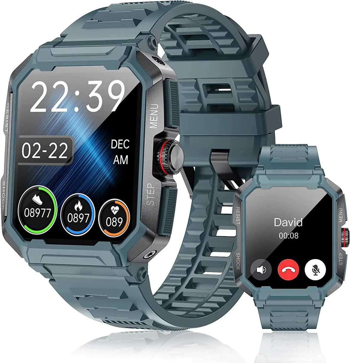 Blue rugged smartwatch with 1.85 inch touchscreen and alloy case