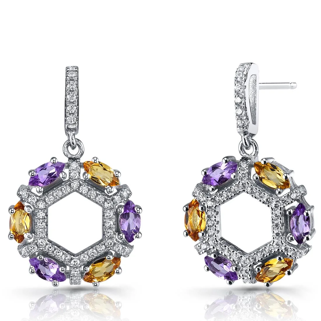 Oravo Oravo Amethyst Citrine Hexagon Dangle Earrings Sterling Silver 1.2 ct 4.5 g SE8612 — product photo