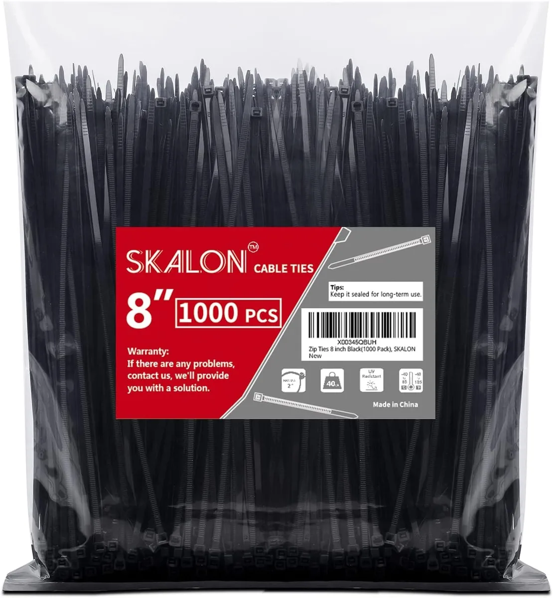 Ennovor Ennovor Cable Ties 8 inch 40lbs Black 1000 Pack — product photo