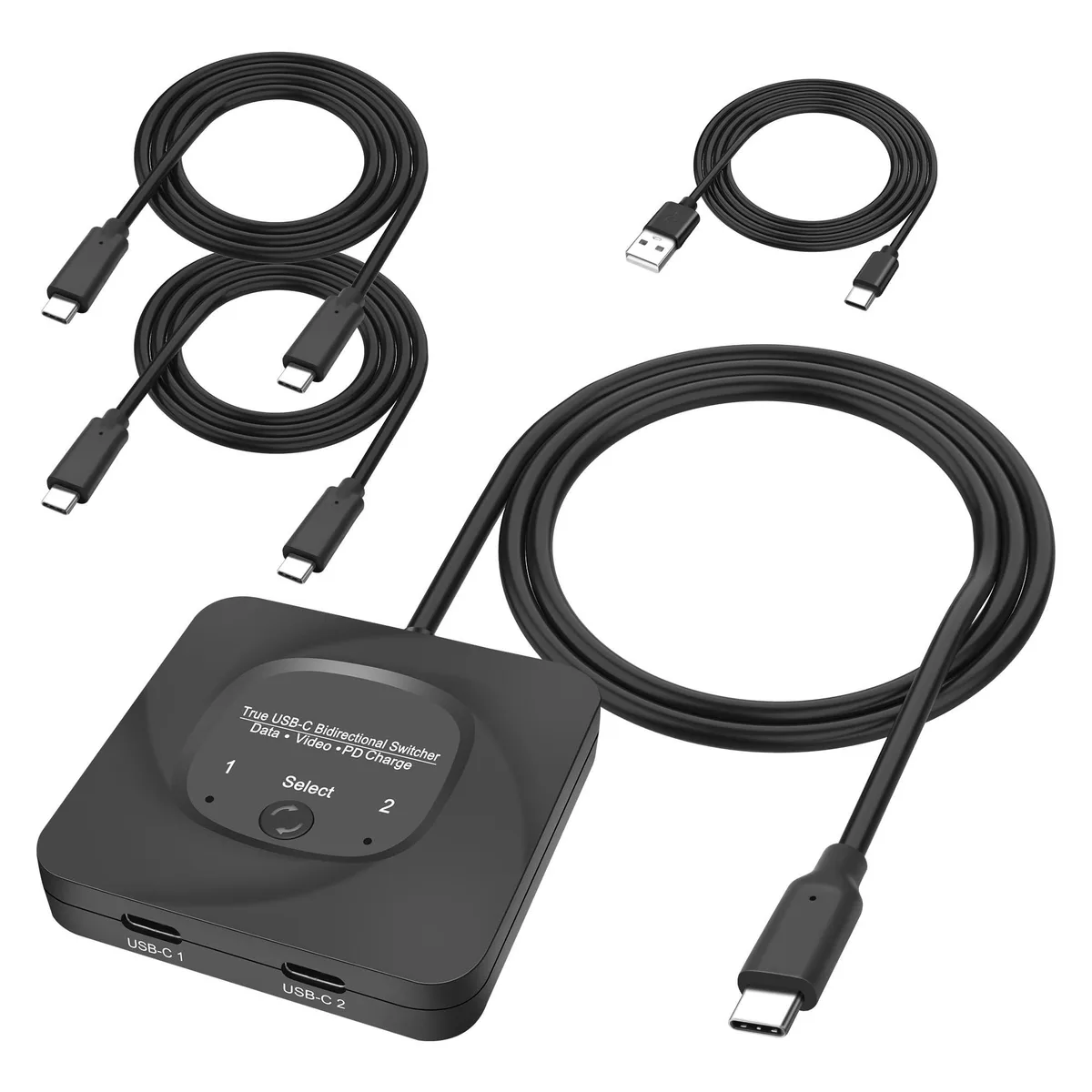 BUCIER BUCIER USB-C Video Switch 1 in 2 Out / 2 in 1 Out 8K 60Hz 4K 120Hz 48Gbps Bi-Directional Black — product photo