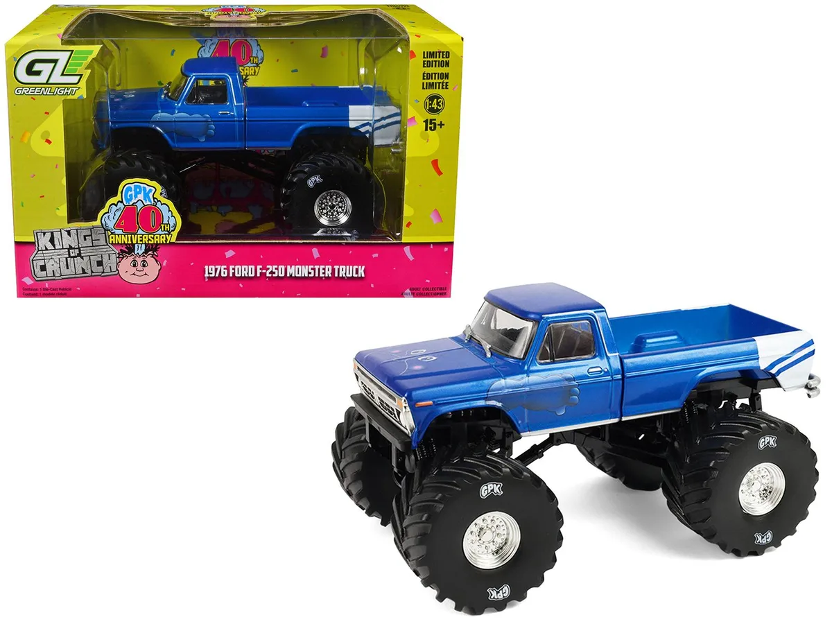 GREENLIGHT GREENLIGHT 1976 Ford F-250 Monster Truck "Garbage Pail Kids 40th" Blue Met 1/43 Hobby Collectible — product photo