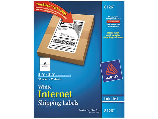 Avery Avery 8126 Internet Shipping Labels 5.50 x 8.50 50 Labels — product photo