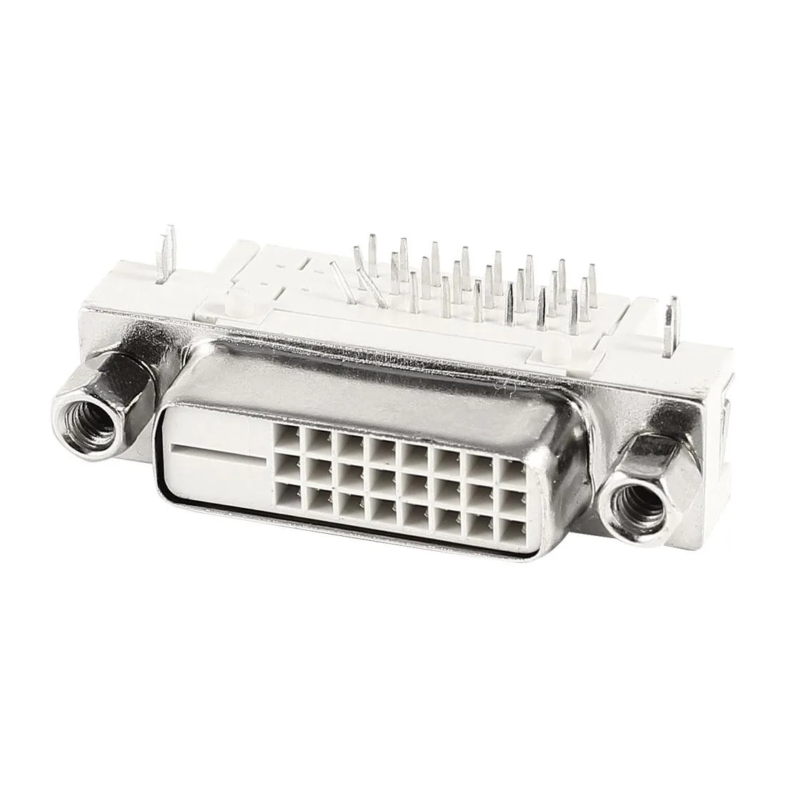 White DVI-D 24+1 pin female right-angle connector, approx 3.7 x 1.2 x 1.7 cm