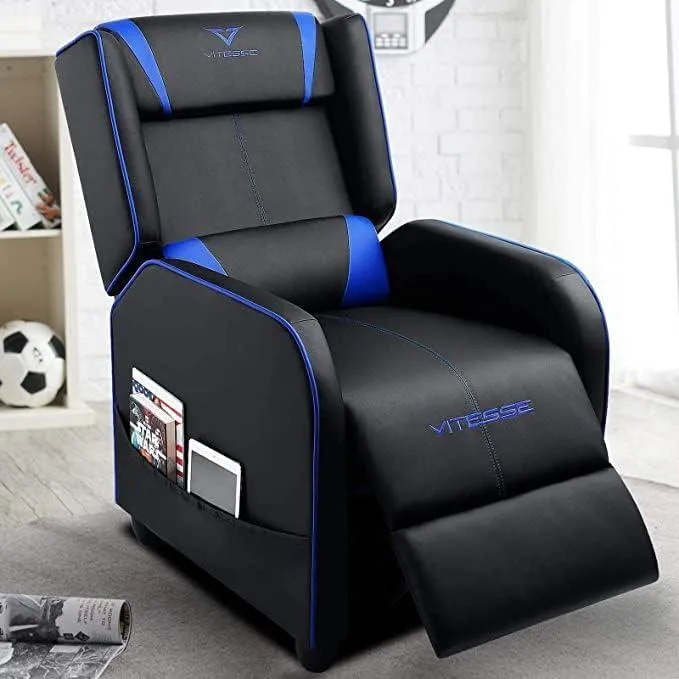Vitesse Vitesse Gaming Recliner Chair Blue PU Leather 90-180° 300 LBS — product photo