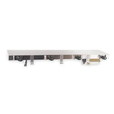 Stainless steel utility shelf with mop holders, 36 inches wide, satin finish
