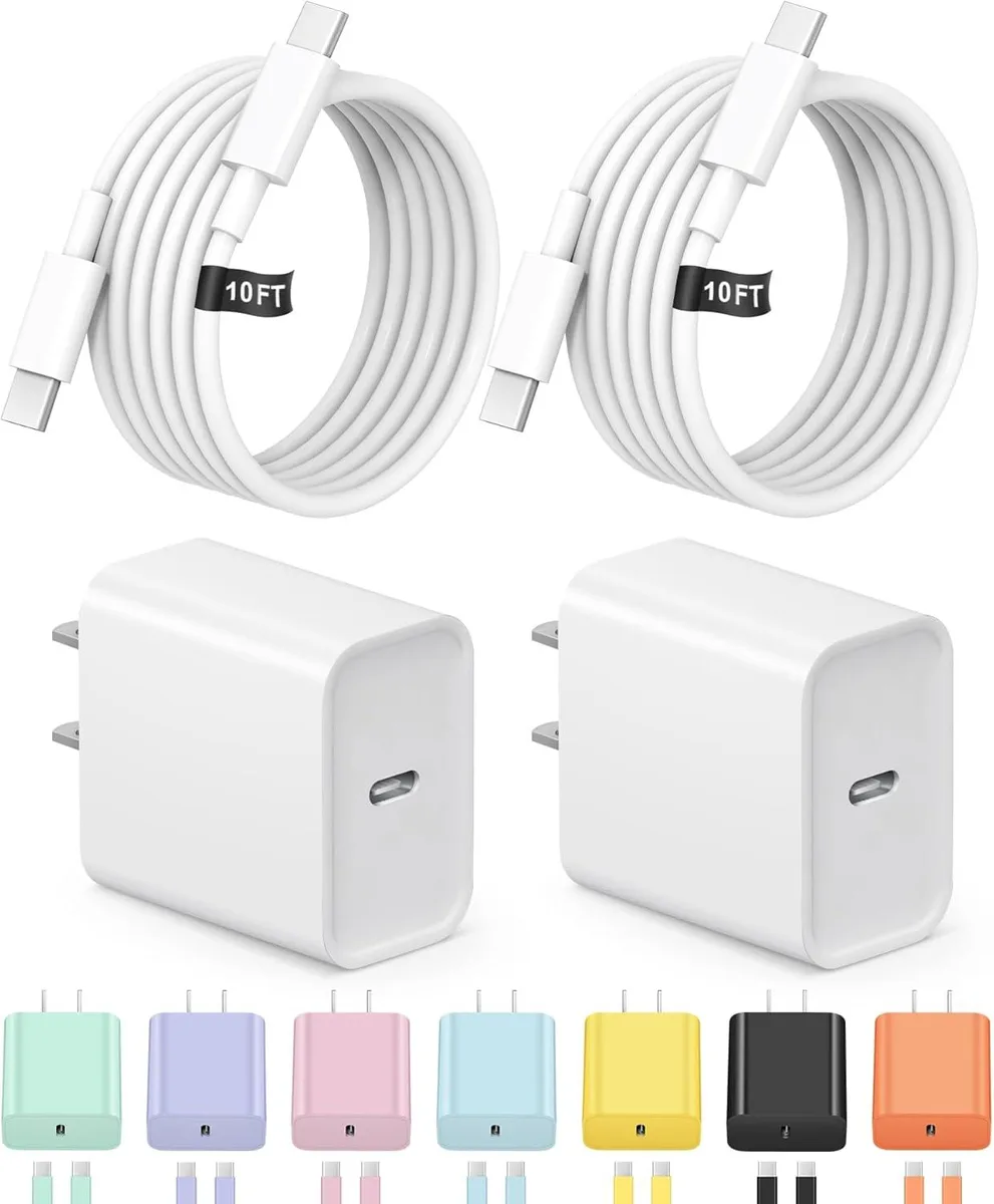 Elestur Elestur 20W USB-C charger 10 ft cable 2-pack iPhone 15 16 17 — product photo