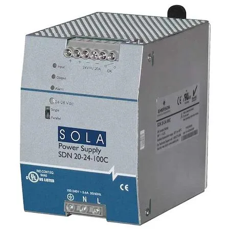 Sola/Hevi-Duty Sola/Hevi-Duty SDN20-24-100C 24V 20A DIN rail power supply — product photo