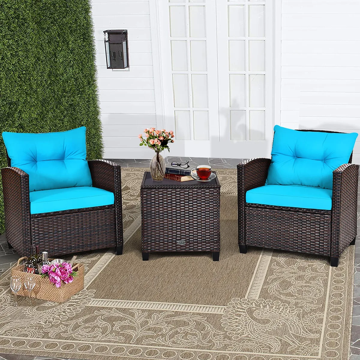 Costway Costway 3PCS Patio Rattan Furniture Set Turquoise — product photo