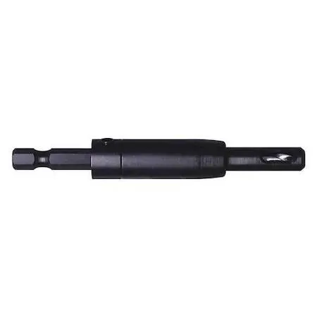 Silver metal drill guide with 1/4 inch hex shank and replaceable high speed steel bit