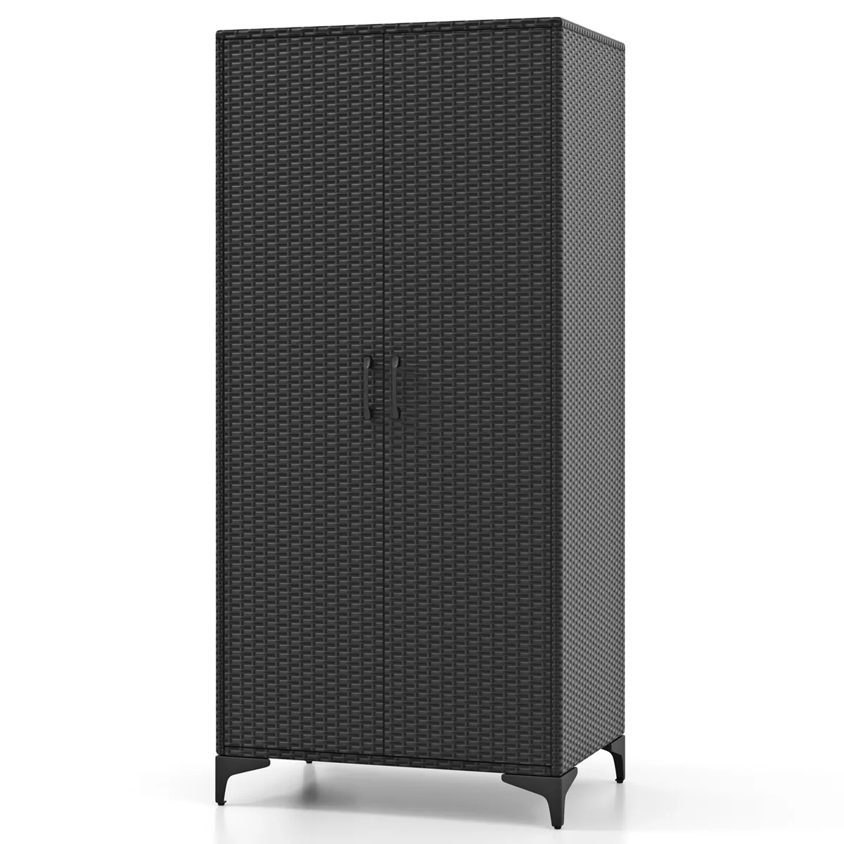 SlickBlue SlickBlue 62 Inch Wicker Wardrobe 2 Doors PE Rattan Black Mix Brown — product photo