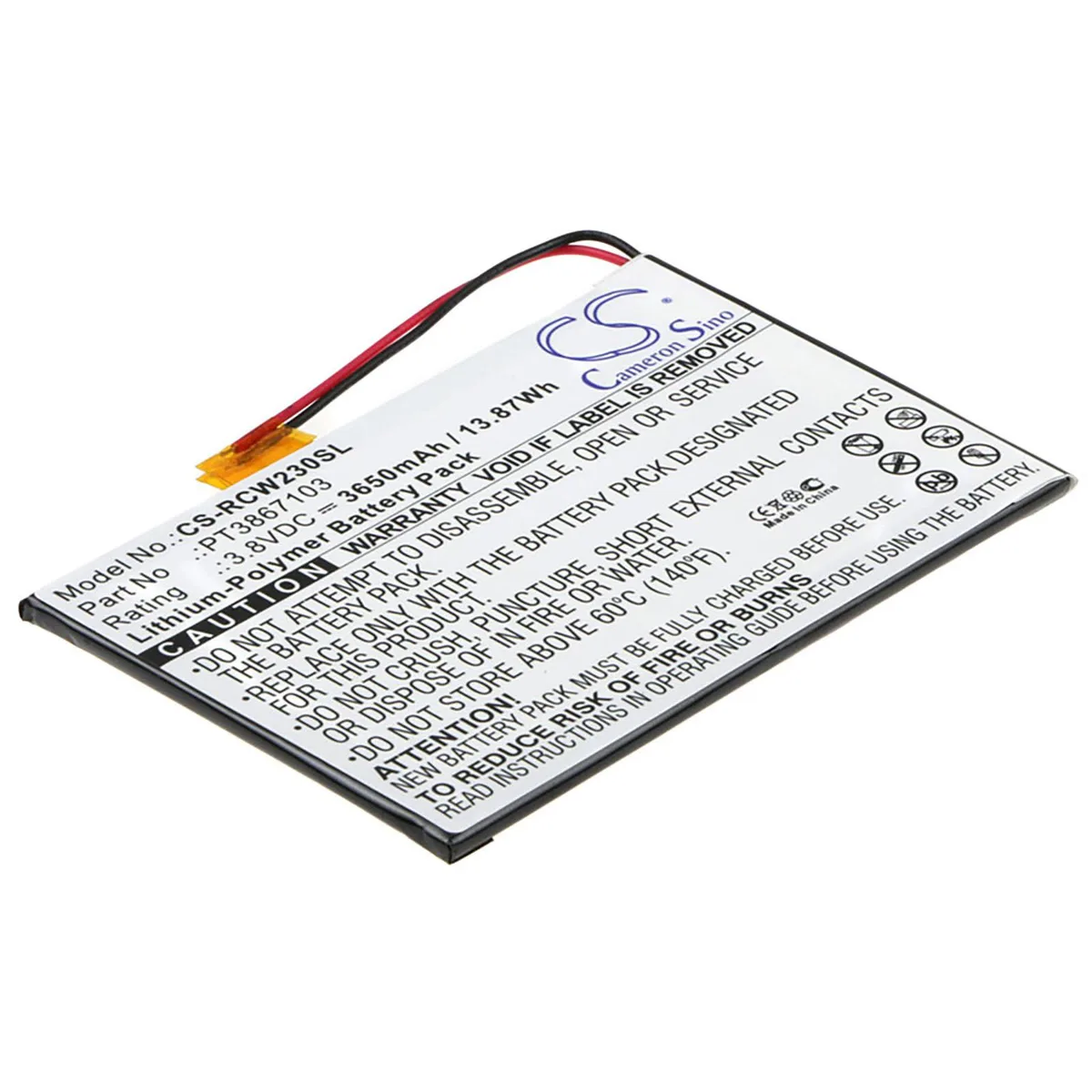 Cameron &amp; Co Cameron &amp; Co DS-CS-RCW230SL 3.8V 3650mAh tablet battery — product photo