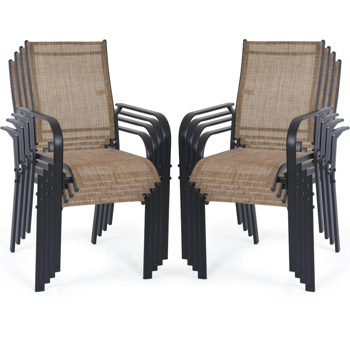 VANBOW VANBOW Patio Chairs High Back Textilene Brown Set of 8 — product photo